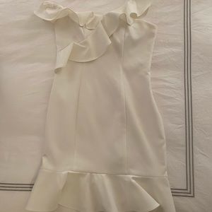 White Likely Ruffle Shoulder Dress